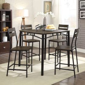 Dining Room Industrial Style Antique Brown 5pc Dining Set Counter Height Table 4x High Chairs Metal